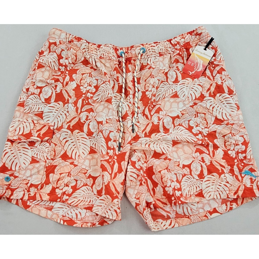 Tommy Bahama Relax Mens XL Swim Trunks Red Turtle Floral Pockets 03-6228-5021
